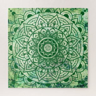 Green Bohemian Ethnic Stylish Mandala  Jigsaw Puzzle