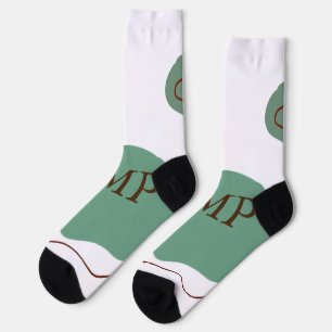 Green boho abstract shapes add monogram letter tex socks