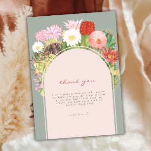 Green Boho Arch Cactus Bloom Desert Baby Shower Thank You Card