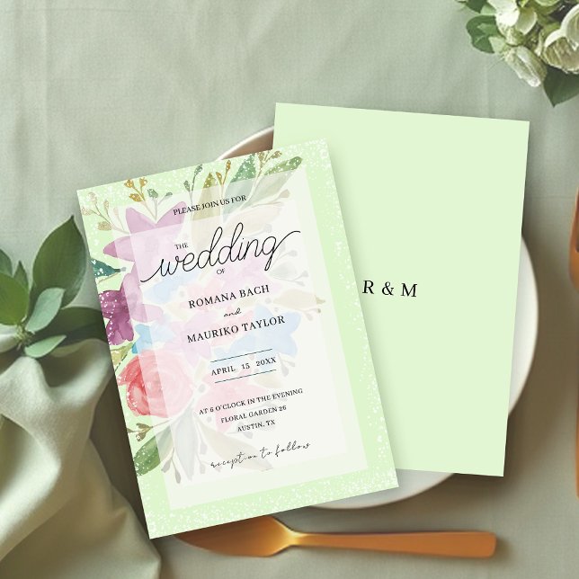 Green Boho Artistic Wildflowers Watercolor Floral Invitation (Creator Uploaded)
