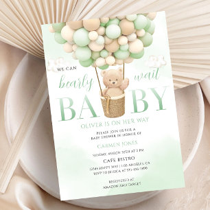 Green Boho Bear Baby Shower Invitation