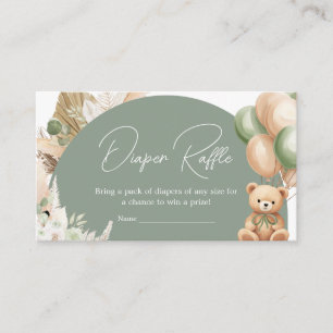 Green Boho Bear Balloon Baby Shower Diaper Raffle Enclosure Card
