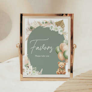 Green Boho Bear Balloon Baby Shower Favours Poster