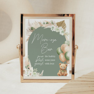 Green Boho Bear Balloon Baby Shower Mom Osa Bar Poster