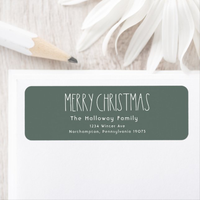 Green Boho Christmas Return Address Envelope (Insitu)
