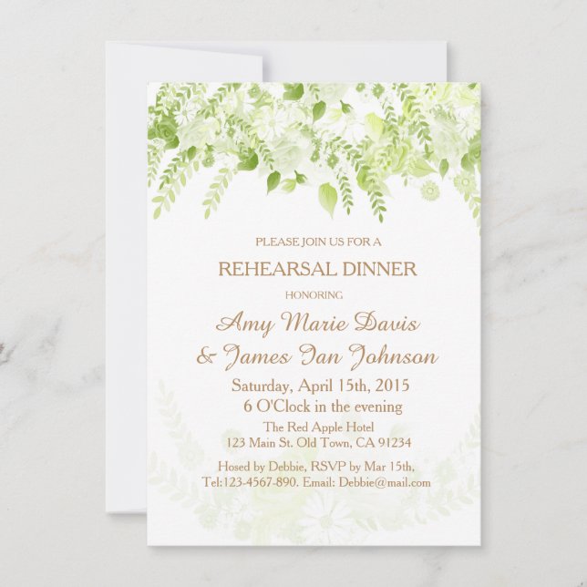 Green Boho Floral Spring Rehearsal Dinner Invite (Front)