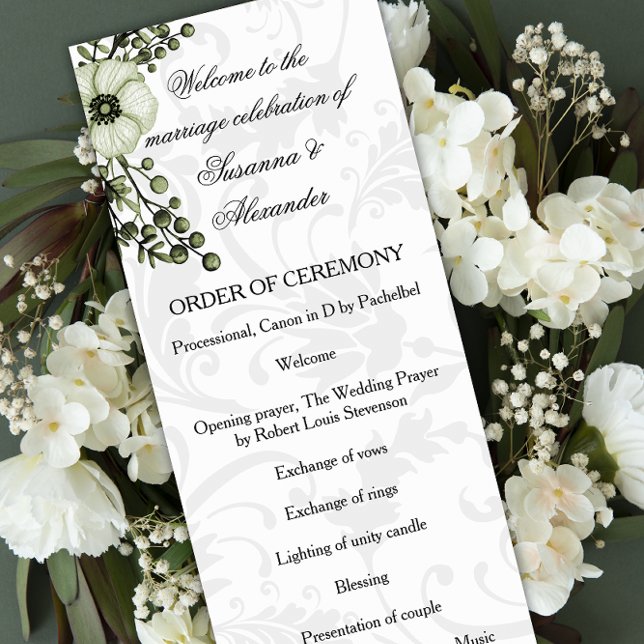 Green Boho Floral Wreath Wedding  Programme (Creator Uploaded)
