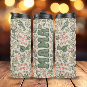Green Boho Flowers 3d Inflated Mama Thermal Tumbler