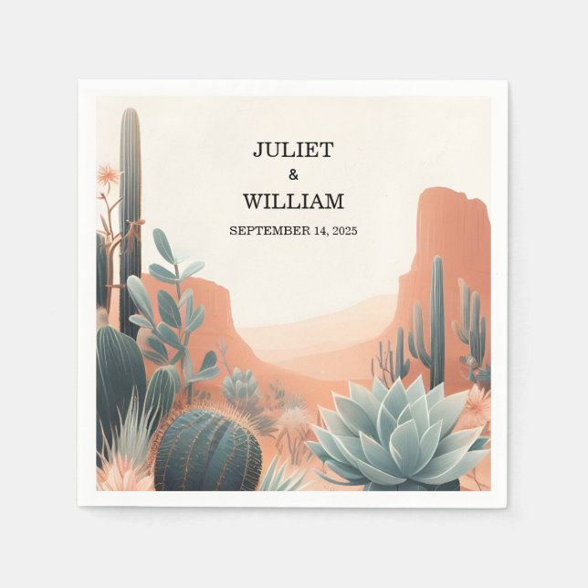 Green Boho Leaf Desert Cacti Succulent Wedding Napkin (Front)