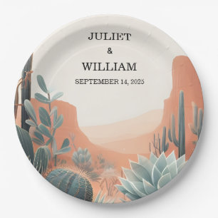 Green Boho Leaf Desert Cacti Succulent Wedding Paper Plate