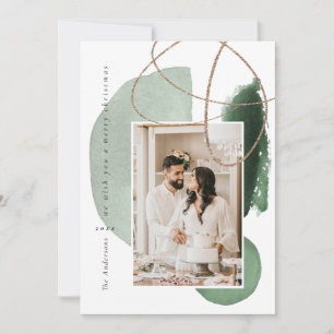 Green Boho Modern Geometric Photo Holiday Card