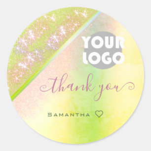 Green Boho Natural Ombre Glitter Rain Thank You Classic Round Sticker