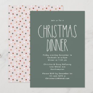 Green Boho Polka Dot Christmas Dinner Invitation