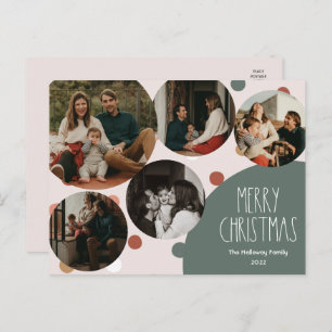 Green Boho Polka Dot Christmas Five-Photo Holiday Postcard