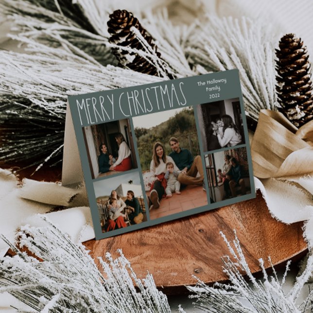 Green Boho Polka Dot Christmas Folded Five-Photo Holiday Card (Creator Uploaded)
