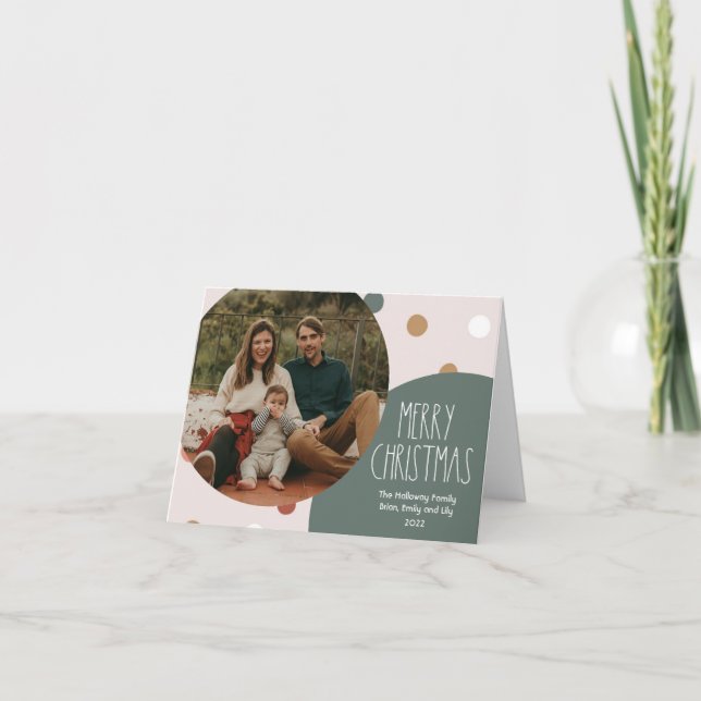 Green Boho Polka Dot Christmas Folded Single Photo Holiday Card (Front)