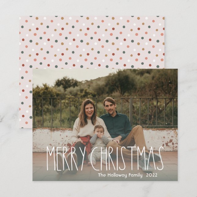 Green Boho Polka Dot Christmas Full Photo Holiday Card (Front/Back)