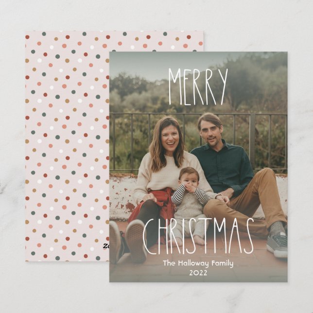 Green Boho Polka Dot Christmas Gradient Full Photo Holiday Card (Front/Back)