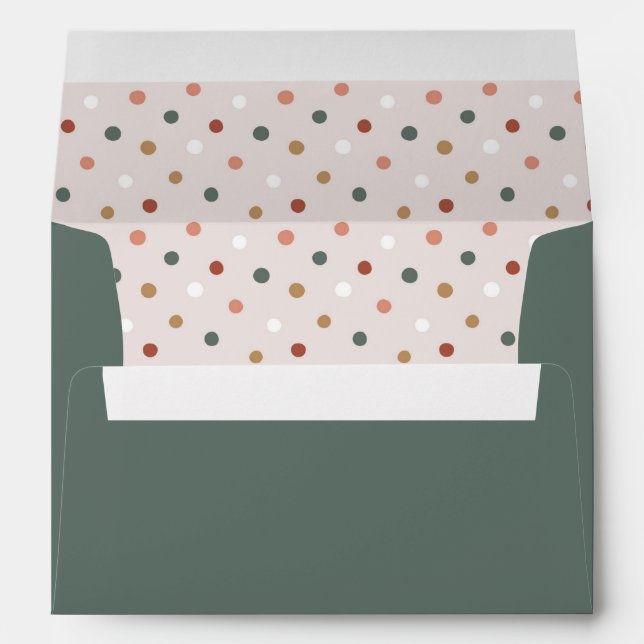 Green Boho Polka Dot Christmas Invitation Envelope (Back (Bottom))