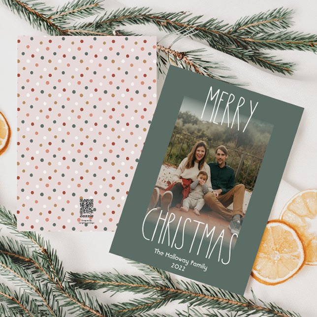 Green Boho Polka Dot Christmas Vertical Photo Holiday Card (Creator Uploaded)