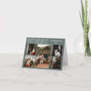 Green Boho Polka Dot Folded Five-Photo Holiday Card