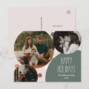 Green Boho Polka Dot Happy Holidays Three Photo Holiday Postcard