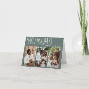 Green Boho Polka Dot Three-Photo Folded Holiday Card