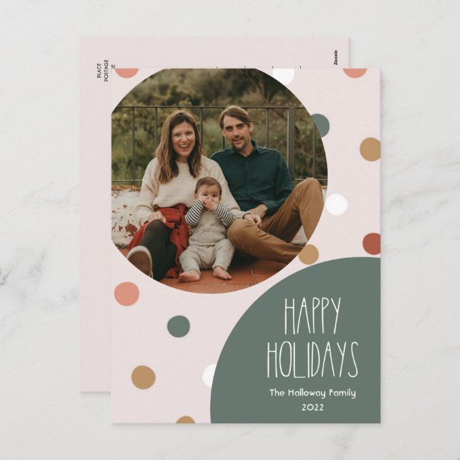 Green Boho Polka Dot Vertical Single Photo Holiday Postcard (Front/Back)