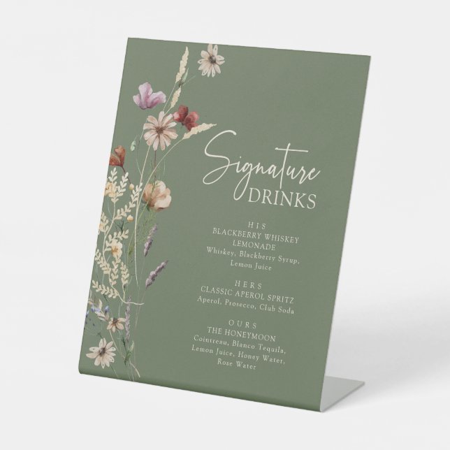 Green Boho Signature Drinks Pedestal Sign (Front)