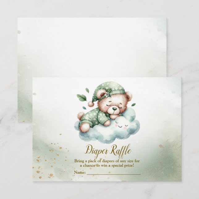 Green Boho Sleeping Teddy Bear Cute Baby Shower Enclosure Card (Front/Back)