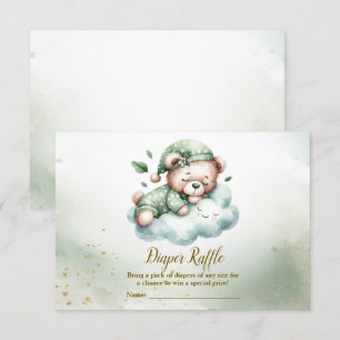 Green Boho Sleeping Teddy Bear Cute Baby Shower Enclosure Card