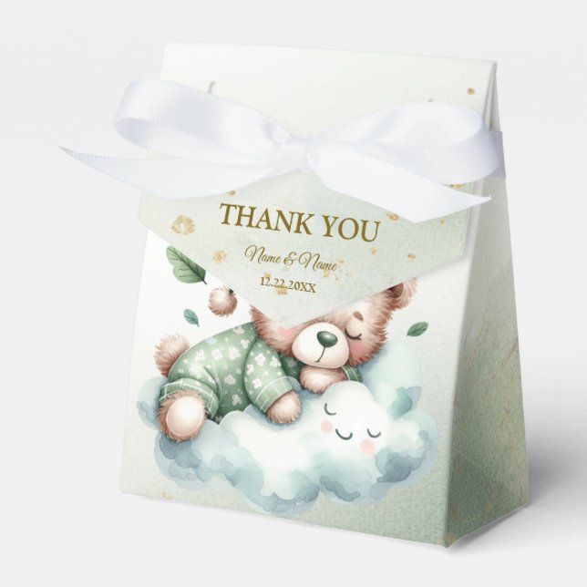 Green Boho Sleeping Teddy Bear Cute Party Favour Box (Front Side)