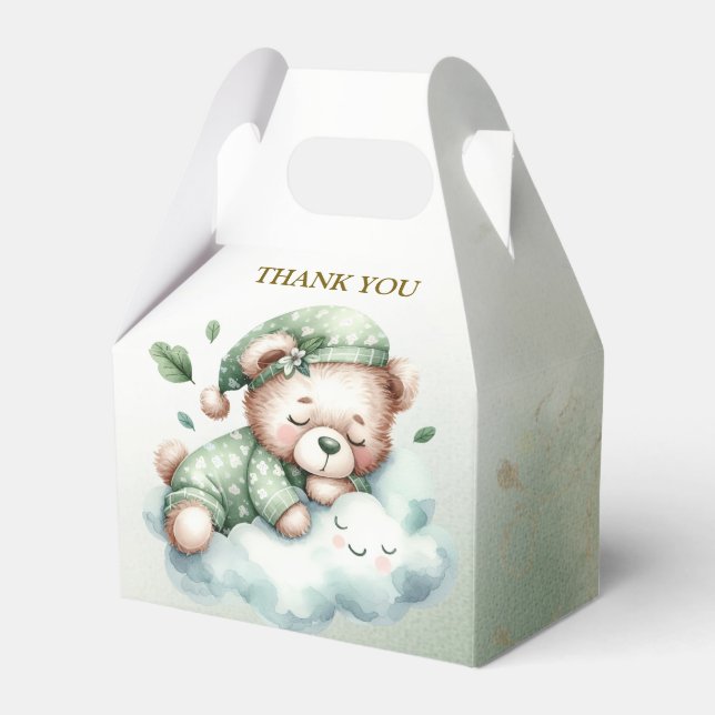 Green Boho Sleeping Teddy Bear Cute Party Favour Box (Front Side)