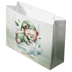 Green Boho Sleeping Teddy Bear Cute Party Large Gift Bag