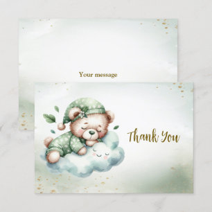 Green Boho Sleeping Teddy Bear Cute Party Thank You Card