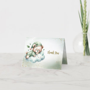 Green Boho Sleeping Teddy Bear Cute Party Thank You Card