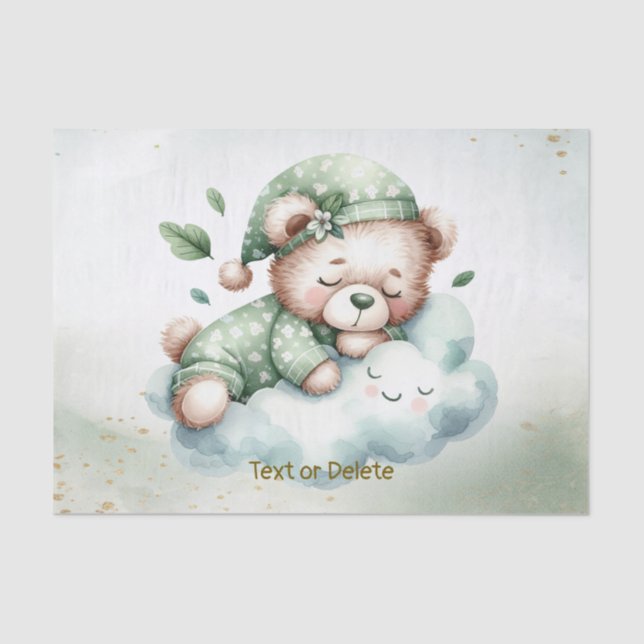 Green Boho Sleeping Teddy Bear Cute Party Tissue Paper (Front)