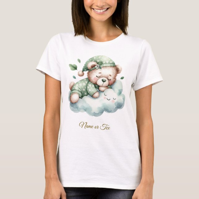 Green Boho Sleeping Teddy Bear Cute Party Women T-Shirt (Front)
