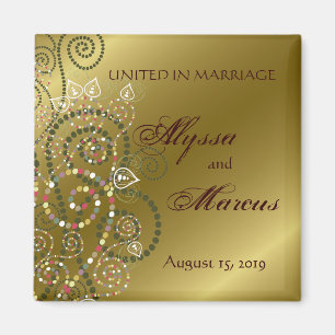 Green Boho Spirals Golden Save The Date Magnet