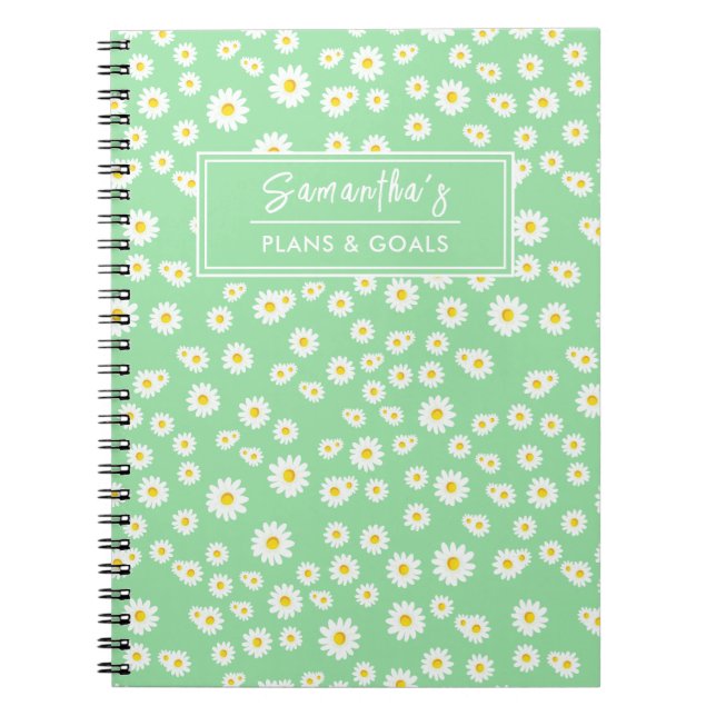 Green Boho Spring Daisies Pattern Notebook (Front)