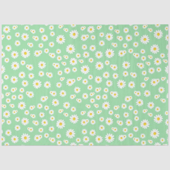 Green Boho Spring Daisies Pattern Tissue Paper (Front)