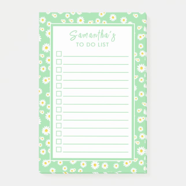 Green Boho Spring Daisies To Do List Post-it Notes (Front)