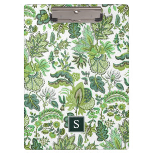 Green Boho Vintage Floral Monogram Clipboard