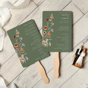 Green Boho Wedding Program Hand Fan