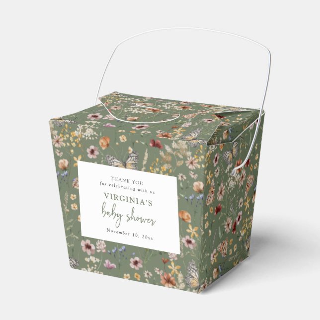 Green Boho Wildflower Baby Shower Favour Box (Front Side)