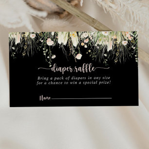 Green Boho Wildflower Black Diaper Raffle Ticket  Enclosure Card