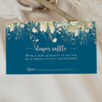Green Boho Wildflower Navy Diaper Raffle Ticket 
