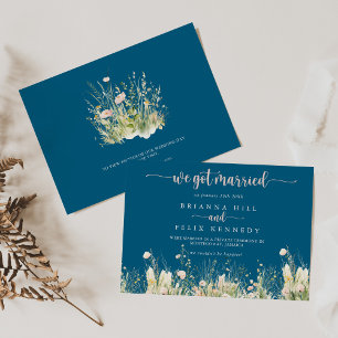 Green Boho Wildflower Navy Elopement Announcement