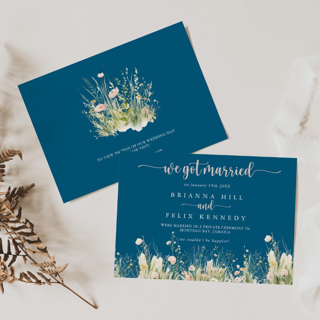 Green Boho Wildflower Navy Elopement Announcement (Creator Uploaded)