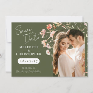 Green Boho Wildflowers Wedding Photo Save The Date